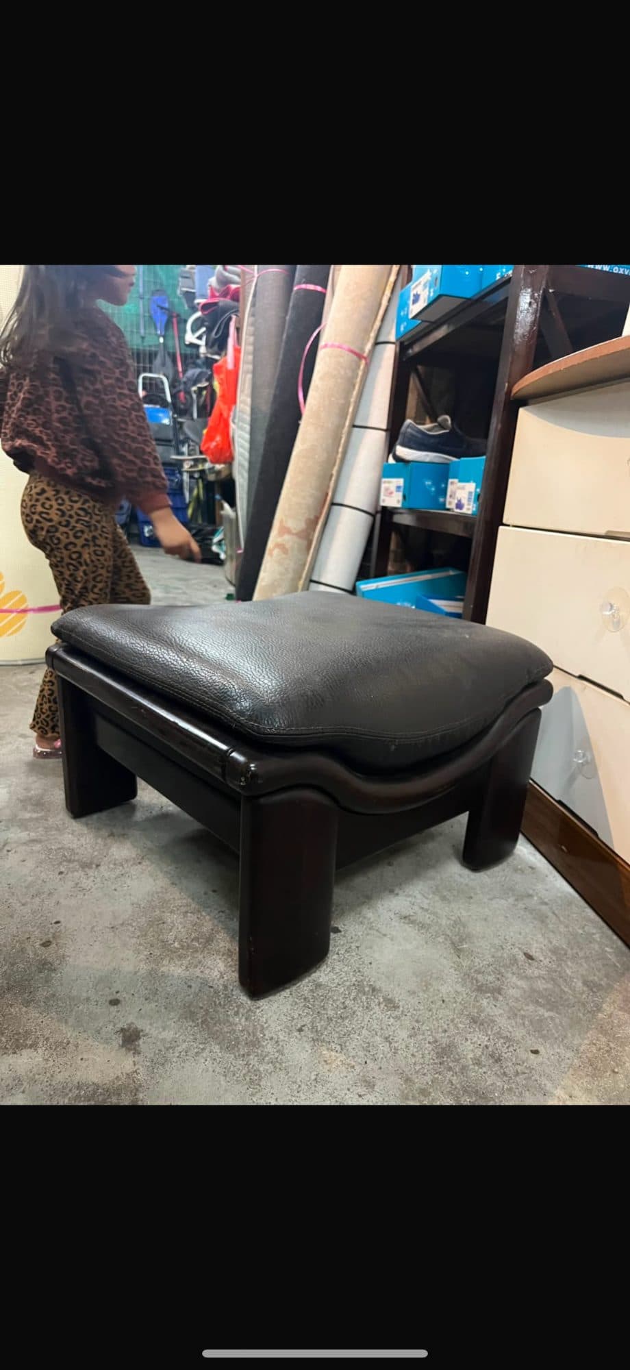 Mid-Century Leather and Wooden Stool/Ottoman